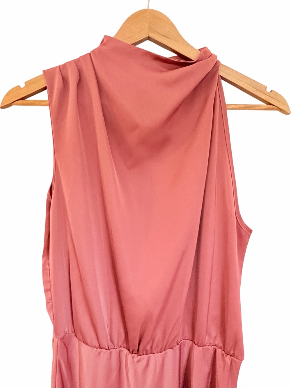 Pretty Garden High-Neck Sleeveless Satin Midi Dress in Dusty Mauve Sz S - Picture 5 of 8